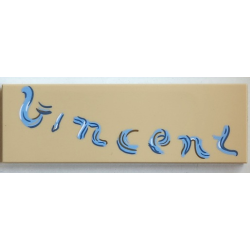 Tile 2 x 6 with Bright Light Blue, Sand Blue, Dark Tan and White 'Vincent' Signature Pattern