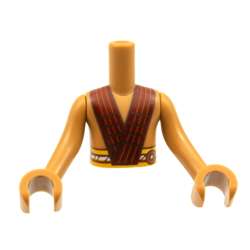 Деталь LEGO FTBpb056c01 Torso Mini Doll Boy Wide Dark Red V Suspenders, Bright Light Orange Belt Pattern, Medium Nougat Arms with Hands