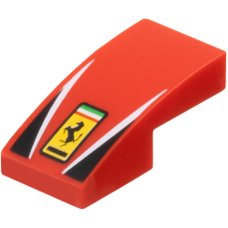 Slope, Curved 2 x 1 x 2/3 with Ferrari Logo, White Stripes, Black Triangles Pattern Slope, Curved 2 x 1 x 2/3 with Ferrari Logo, White Stripes, Black Triangles Pattern