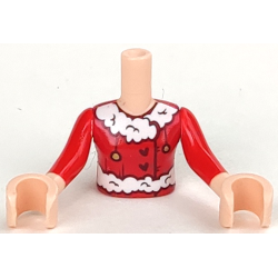 Torso Mini Doll Girl Dark Red Top with Lace and Hearts Pattern, Light Nougat Arms with Hands with Red Sleeves