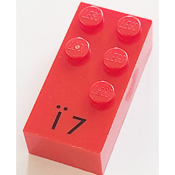Brick, Braille 2 x 4 with 5 Studs with Black Capital Letter I with Diaeresis (Ï) / Number 7 Pattern (dots-12456 ⠻) (French with Antoine Numbers)