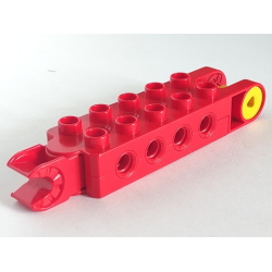Duplo, Toolo Brick 2 x 5 with 8 Side Screw Sockets, Swivel Bracket End and Clip End - Red Duplo, Toolo Brick 2 x 5 with 8 Side Screw Sockets, Swivel Bracket End and Clip End - Red