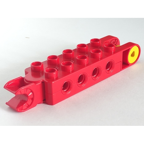 Деталь LEGO 6288c01 Duplo, Toolo Brick 2 x 5 with 8 Side Screw Sockets, Swivel Bracket End and Clip End - Red