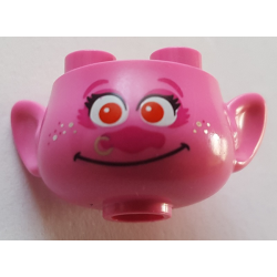 Minifigure, Head, Modified Trolls with Magenta Eyebrows, Eye Shadow, and Nose, Black Eyelashes, Red Eyes, Metallic Pink Nose Ring and Freckles, Grin Pattern Minifigure, Head, Modified Trolls with Magenta Eyebrows, Eye Shadow, and Nose, Black Eyelashes, Red Eyes, Metallic Pink Nose Ring and Freckles, Grin Pattern