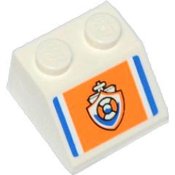 Slope 45 2 x 2 with Blue Lines and Coast Guard Logo on Orange Background Pattern (Sticker) - Set 60012 Slope 45 2 x 2 with Blue Lines and Coast Guard Logo on Orange Background Pattern (Sticker) - Set 60012