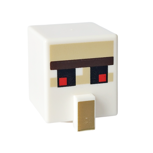 Деталь LEGO 23766pb004 Minifigure, Head, Modified Cube Tall with Raised Rectangle with Pixelated Dark Brown Unibrow, Red and Black Eyes, and Dark Tan Nose Pattern (Minecraft Iron Golem)