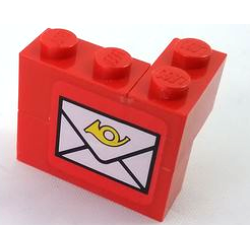 Stickered Assembly 3 x 2 x 2 with Mail Envelope Pattern Model Left Side (Sticker) - Set 7819 - 2 Brick 1 x 2, 1 Brick 1 x 3