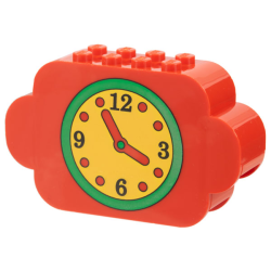 Slope, Curved 8 x 2 x 4 Triple with 8 Studs with Yellow Clock Face with Green Border Pattern Slope, Curved 8 x 2 x 4 Triple with 8 Studs with Yellow Clock Face with Green Border Pattern