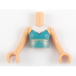 Torso Mini Doll Girl Dark Turquoise Dress Top with White Necklace Pattern, Nougat Arms with Hands
