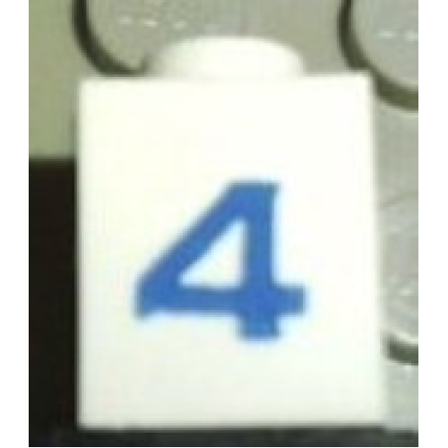 Деталь LEGO 3005pt4s Brick 1 x 1 with Blue Number 4 Pattern (Serif Font)