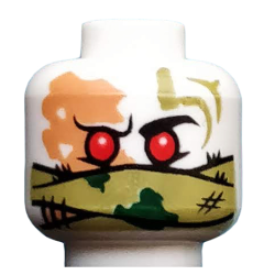 Minifigure, Head Alien Ninjago Red Eyes, Olive Green Bandana Wrap, Green Splotches, Stitching Pattern