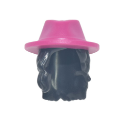 Mini Doll, Hair Combo, Hair with Hat, Long Wavy Over Right Shoulder with Molded Magenta Cowboy Hat Pattern