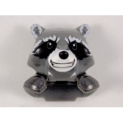 Minifigure, Head, Modified Raccoon with Pearl Dark Gray Shoulder Pads and Smile Pattern (Rocket)