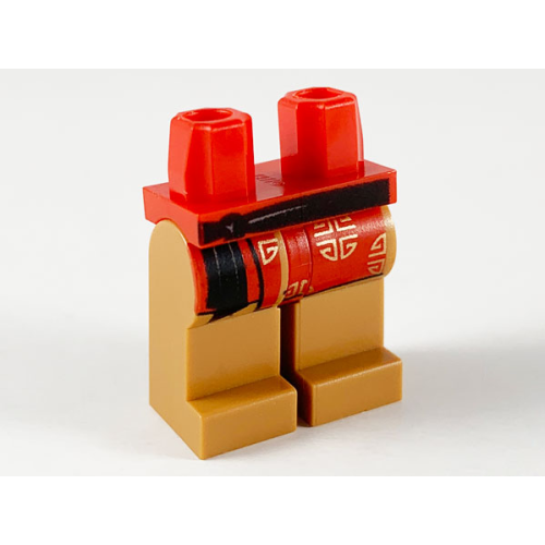 Деталь LEGO 970c150pb14 Hips and Medium Nougat Legs with Black Tied Sash, Red Robe End with Gold Circle Symbols Pattern