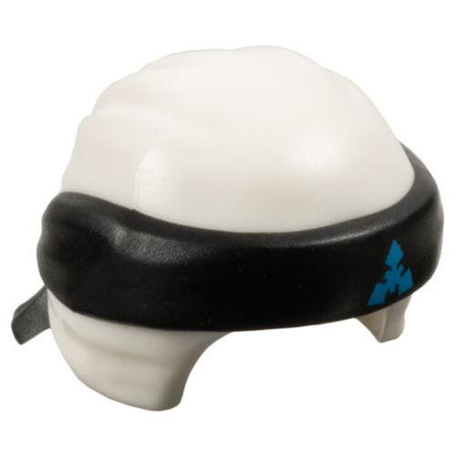 Деталь LEGO 24496pb08 Minifigure, Headgear Ninjago Wrap Type 3 with Molded Black Bandana and Knot and Printed Dark Azure Triangular Symbol Pattern