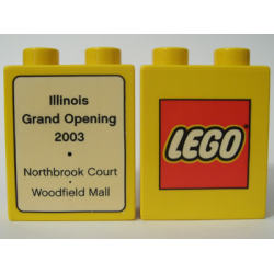 Duplo, Brick 1 x 2 x 2 with The LEGO Store Illinois Stores (Woodfield Mall & Northbrook Court) 2003 Pattern Duplo, Brick 1 x 2 x 2 with The LEGO Store Illinois Stores (Woodfield Mall & Northbrook Court) 2003 Pattern