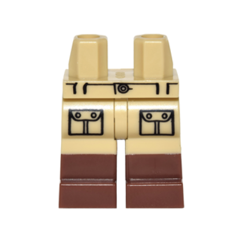 Деталь LEGO 970c00pb0536 Hips and Legs with Molded Reddish Brown Lower Legs / Boots and Printed Black Belt Loops, Button and Pockets with Flaps Pattern