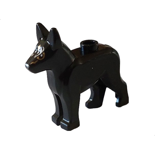 Деталь LEGO 92586pb07 Dog, Alsatian / German Shepherd with White Eyes with Gold Outline and Silver Muzzle and Lines Pattern (Celestial Dog)
