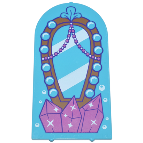 Деталь LEGO 65066pb14 Glass for Door Frame 1 x 6 x 7 Arched with Notches and Rounded Pillars with Mirror with Lights and Medium Nougat Frame, Dark Purple Outline, Dark Pink and White Beads, Crystals, and Sparkles Pattern