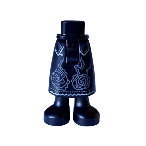 Деталь LEGO 59595c00pb28 Mini Doll Hips and Skirt Long with Molded Black Legs and Printed Dark Bluish Gray and Light Bluish Gray Filigree Pattern - Thick Hinge