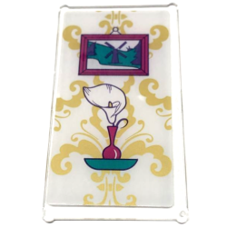 Glass for Window 1 x 4 x 6 with White Calla Lily in Magenta Vase on Dark Turquoise Shelf, Framed Picture of Windmill and Gold Floral Wallpaper on White Background Pattern (Sticker) - Set 41684