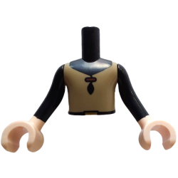 Torso Mini Doll Boy Dark Tan Vest with Clasp and Belt with Gold Buckle Pattern, Light Nougat Arms with Hands with Black Long Sleeves