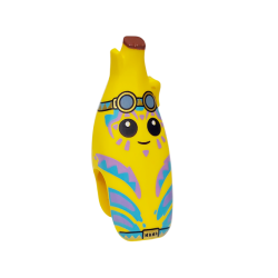Minifigure, Head, Modified Peeled Banana with Face, Black Eyes, Medium Azure and Medium Lavender Stripes, Sand Blue Goggles with Gold Rims, Reddish Brown Top and Belt with 'NANA' on Buckle Pattern
