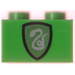 Brick 1 x 2 with HP Slytherin Shield Pattern Brick 1 x 2 with HP Slytherin Shield Pattern
