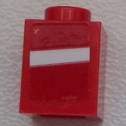 Brick 1 x 1 with White Stripe on Red Background Pattern Model Left Side (Sticker) - Set 75876