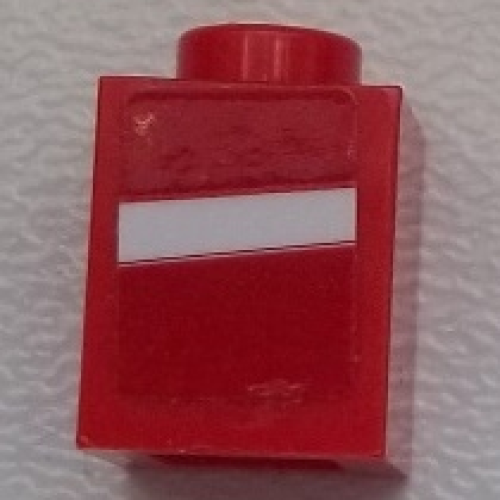 Деталь LEGO 3005pb034L Brick 1 x 1 with White Stripe on Red Background Pattern Model Left Side (Sticker) - Set 75876