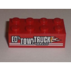 Brick 2 x 4 with 'ED'S TOW TRUCK SERViCE' Pattern Model Left Side (Sticker) - Set 8195