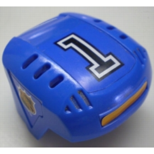 Деталь LEGO 44790pb03 Sports Hockey Helmet with NHL Logo Both Sides, Black Number 1 and Orange Stripe Pattern (Stickers) - Set 3545