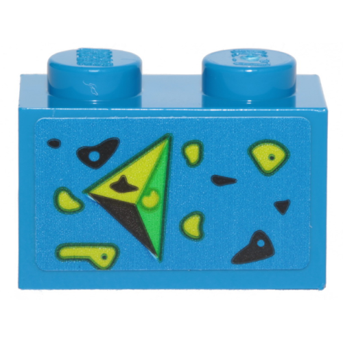 Деталь LEGO 3004pb193 Brick 1 x 2 with Black, Green, and Lime Splotches and Triangle Pointing Left Pattern (Sticker) - Set 70839