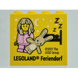 Brick 2 x 4 x 3 with LEGOLAND Feriendorf and Pajama Girl with Teddy Pattern Brick 2 x 4 x 3 with LEGOLAND Feriendorf and Pajama Girl with Teddy Pattern