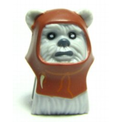 Minifigure, Head, Modified SW Ewok with Reddish Brown Hood with White Tooth Pattern