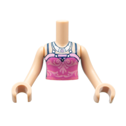 Torso Mini Doll Girl Dark Pink Top with Bright Pink Filigree, Dark Blue Straps, 2 Silver Necklaces Pattern, Light Nougat Arms with Hands