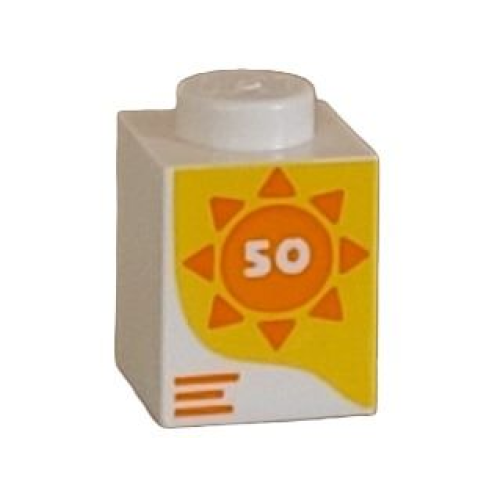 Деталь LEGO 3005pb060 Brick 1 x 1 with Number 50 in Orange Sun on Yellow Background Pattern