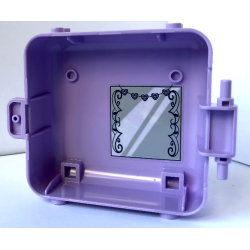 Container, Box 3 x 8 x 6 2/3 Half Front with Backpack with Ballet Shoes, Yellow Heart and Medium Lavender Bow and Mirror on Inside Pattern (Sticker) - Set 41670