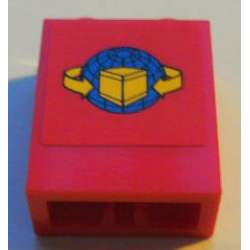 Brick 1 x 2 x 2 with Inside Axle Holder with Box and Arrows and Globe on Red Background Pattern (Sticker) - Set 7939 Brick 1 x 2 x 2 with Inside Axle Holder with Box and Arrows and Globe on Red Background Pattern (Sticker) - Set 7939