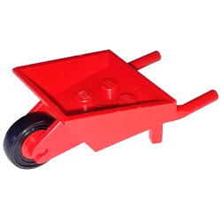 Fabuland Utensil Wheelbarrow with Red Pulley Wheel with Black Tire 14mm D. x 4mm Smooth Small Single (bb1310 / 3464c01)