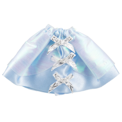 Belville, Clothes Skirt Long, Satin with 3 Silver Bows Pattern and Sheer Iridescent Layer