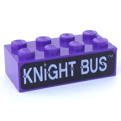 Brick 2 x 4 with White 'KNIGHT BUS' with Sparkles on Black Background Pattern