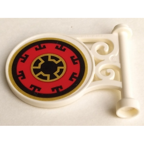 Деталь LEGO 13459pb008L Road Sign Round on Pole with Flat Top Attachment with Ninjago Pattern Model Left Side (Sticker) - Set 70643