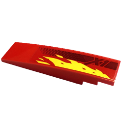 Slope, Curved 8 x 2 with Yellow Flames, Dark Red Stripe and 'X1' Pattern Model Right Side (Sticker) - Set 71737 Slope, Curved 8 x 2 with Yellow Flames, Dark Red Stripe and 'X1' Pattern Model Right Side (Sticker) - Set 71737