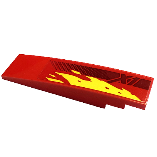 Деталь LEGO 42918pb10R Slope, Curved 8 x 2 with Yellow Flames, Dark Red Stripe and 'X1' Pattern Model Right Side (Sticker) - Set 71737