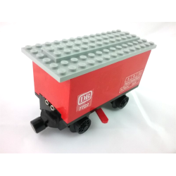 Train Battery Box Car with Three Contact Holes, Red Switch Lever, Black Magnets, Black Wheels, and Light Gray Roof with 'DB 7722' Pattern on Both Sides (Stickers) - Set 7722