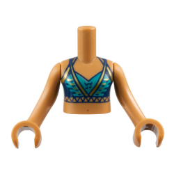 Torso Mini Doll Girl Dark Blue Halter Top with Gold Trim Pattern, Medium Nougat Arms with Hands