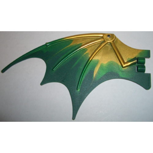 Деталь LEGO 51342pb06 Dragon Wing 19 x 11 with Bar Hole and 2 Pin Holes with Marbled Dark Green Trailing Edge Pattern