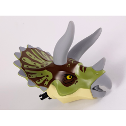 Dinosaur Head Triceratops with Pin, Light Bluish Gray Horns and Beak, Olive Green Top with Dark Brown Pattern Dinosaur Head Triceratops with Pin, Light Bluish Gray Horns and Beak, Olive Green Top with Dark Brown Pattern