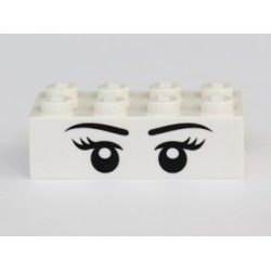 Brick 2 x 4 with Eyes with Pupils, Eyelashes and Eyebrows Front and Eyes with Pupils Back Pattern